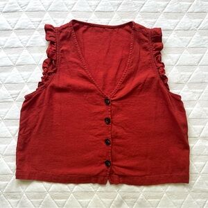 Madewell Linen Blend Ruffle Button Front Tank